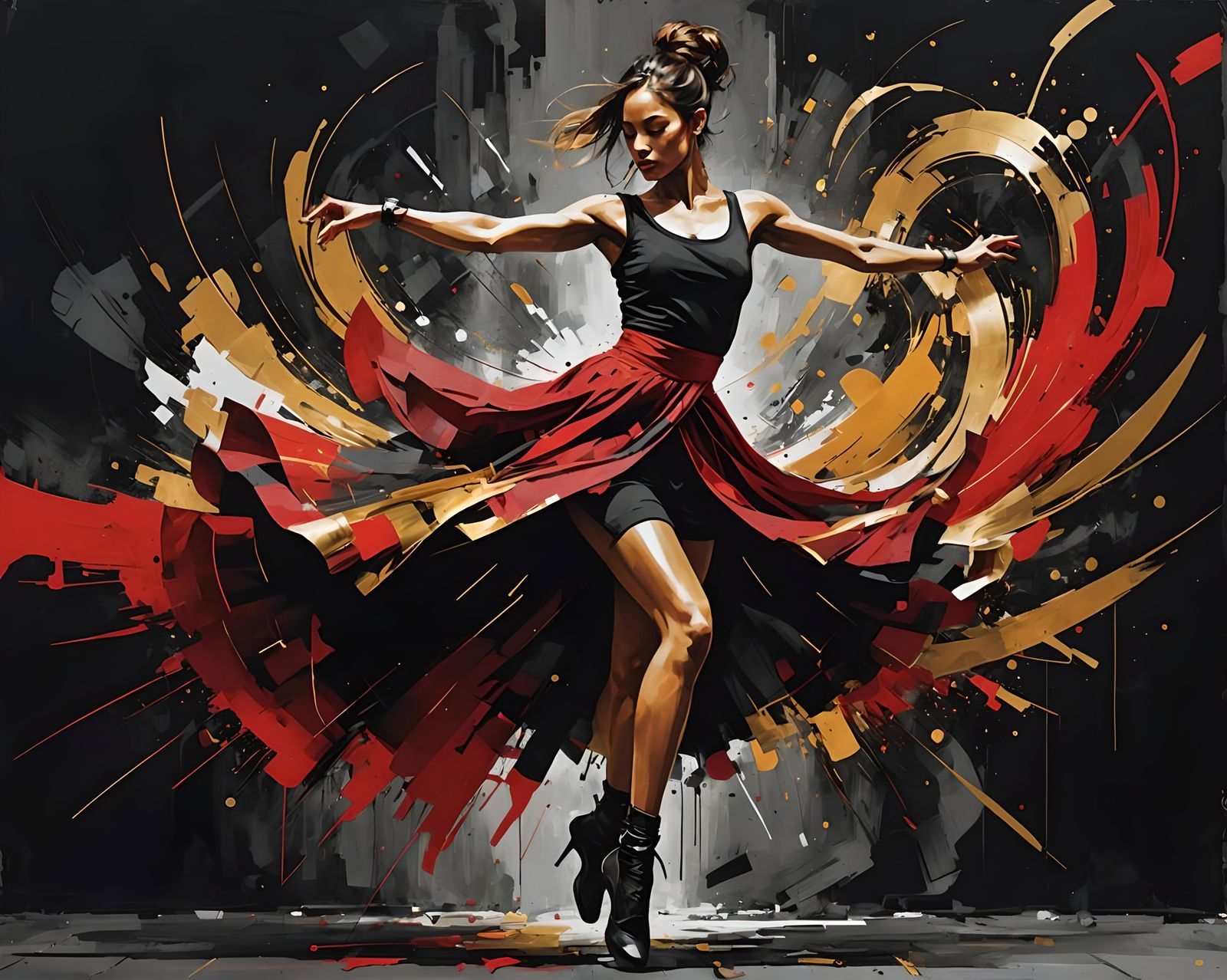 Abstract Action Painting of Dancer in Urban Style