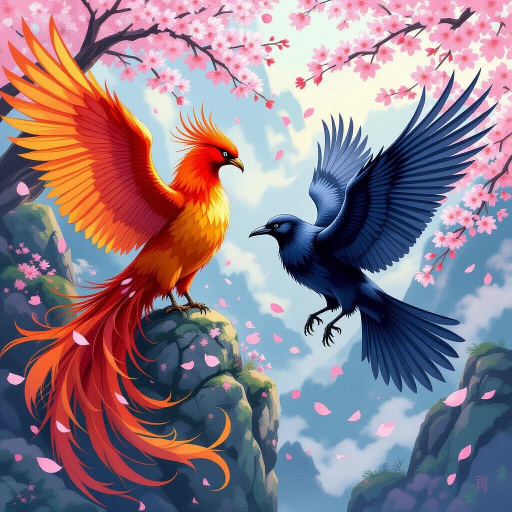 Phoenix and Raven in Anime Style