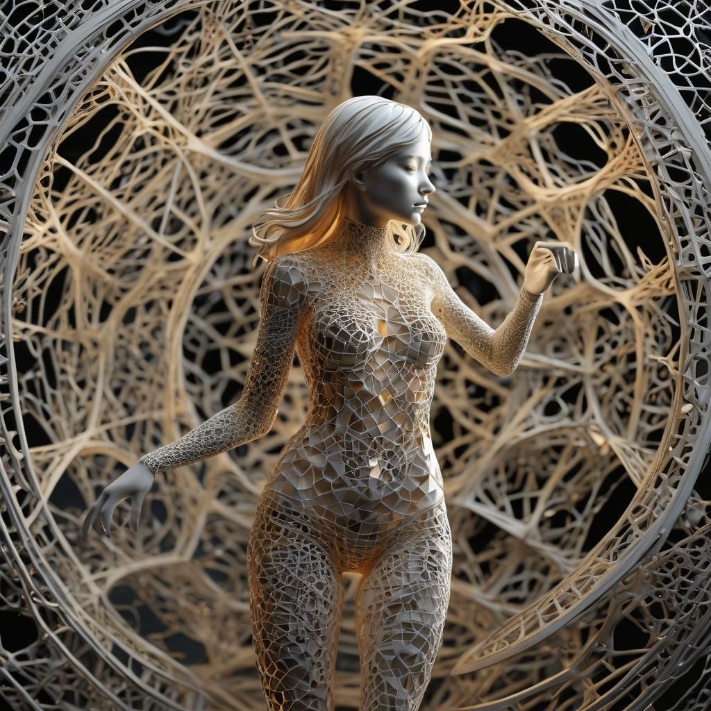 Ethereal Wireframe Dancing Girl Sculpture in ZBrush