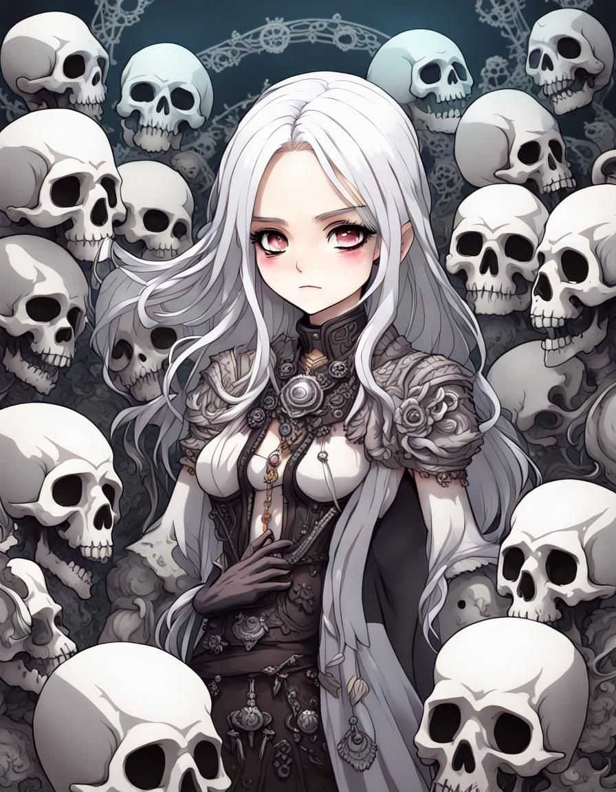 Chibi Anime Necromancer with Skeletons