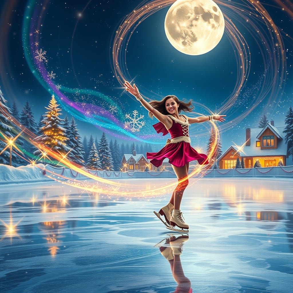 Joyful Skater in Magical Christmas Vortex