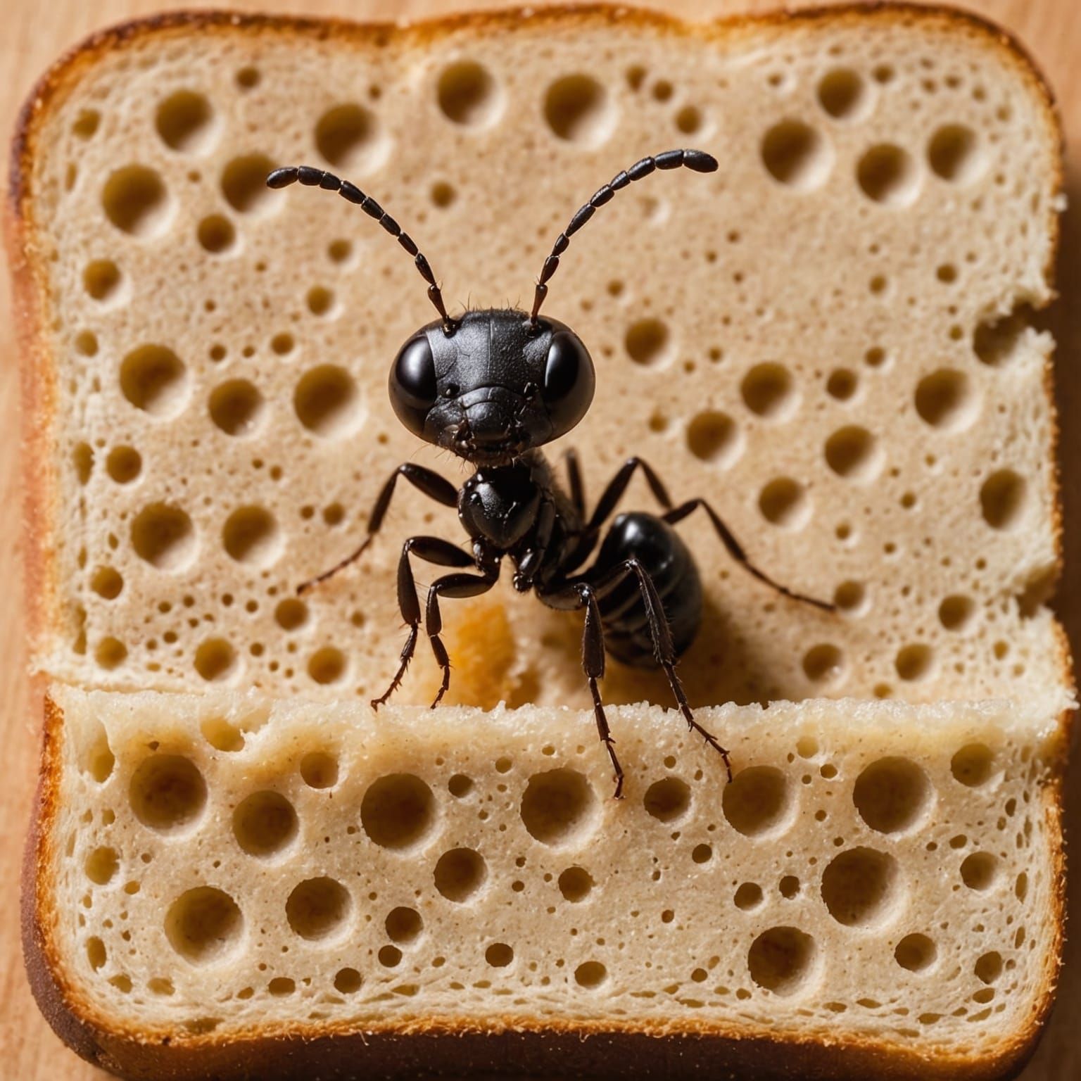 Tiny Ant Finds Home on Crumbly Bread