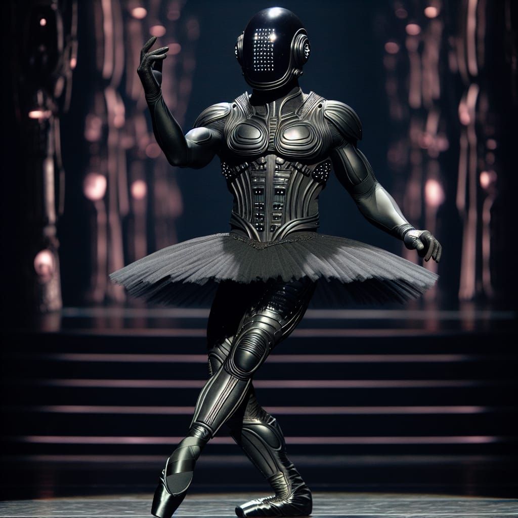 Ballerina in Black Space Suit on Stage