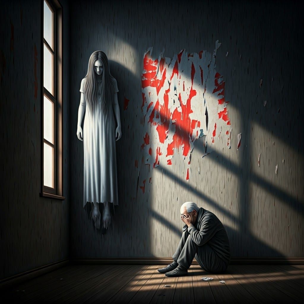 Existential Dread Ghostly Figure and Elderly Man