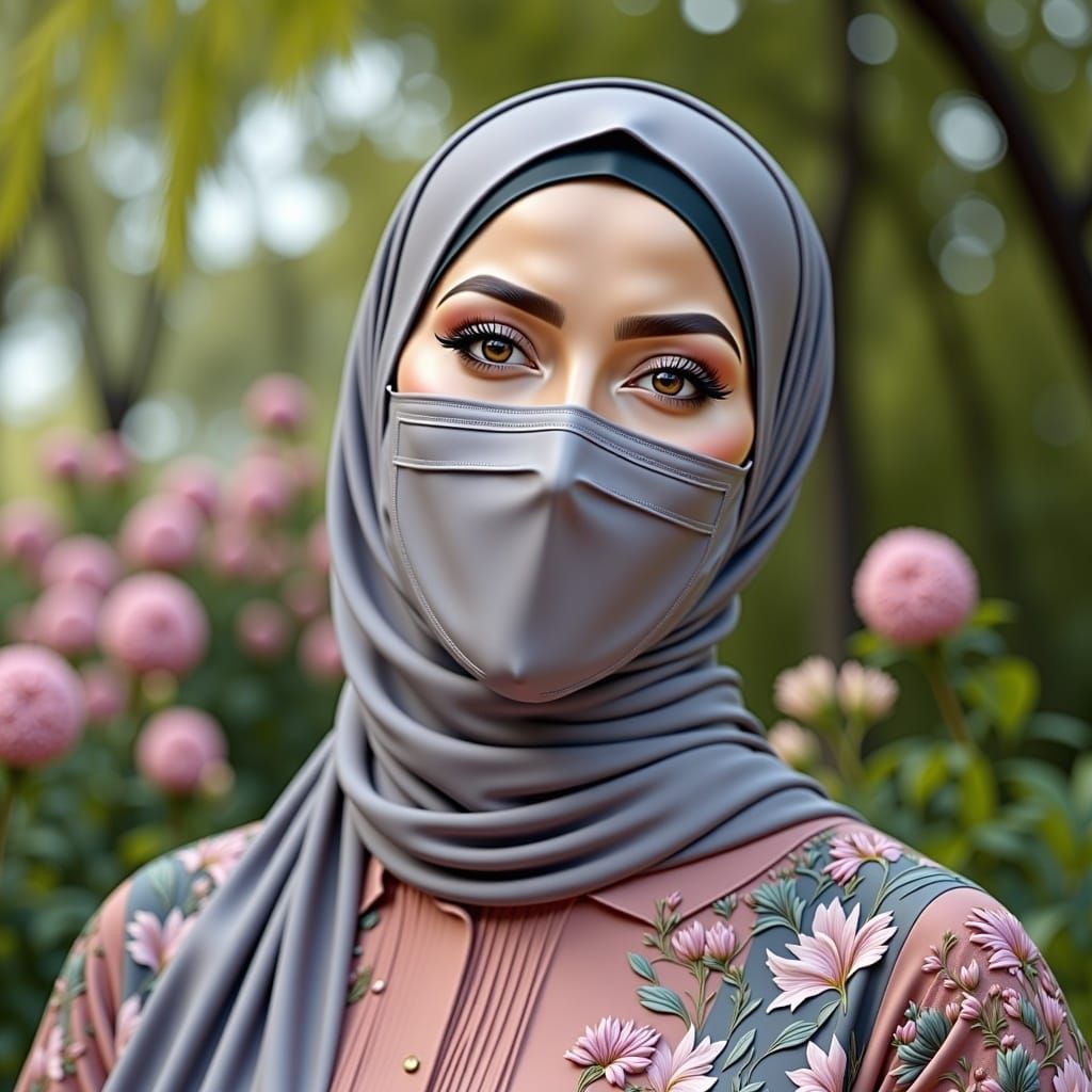 Modest Beauty with Hijab and Mask