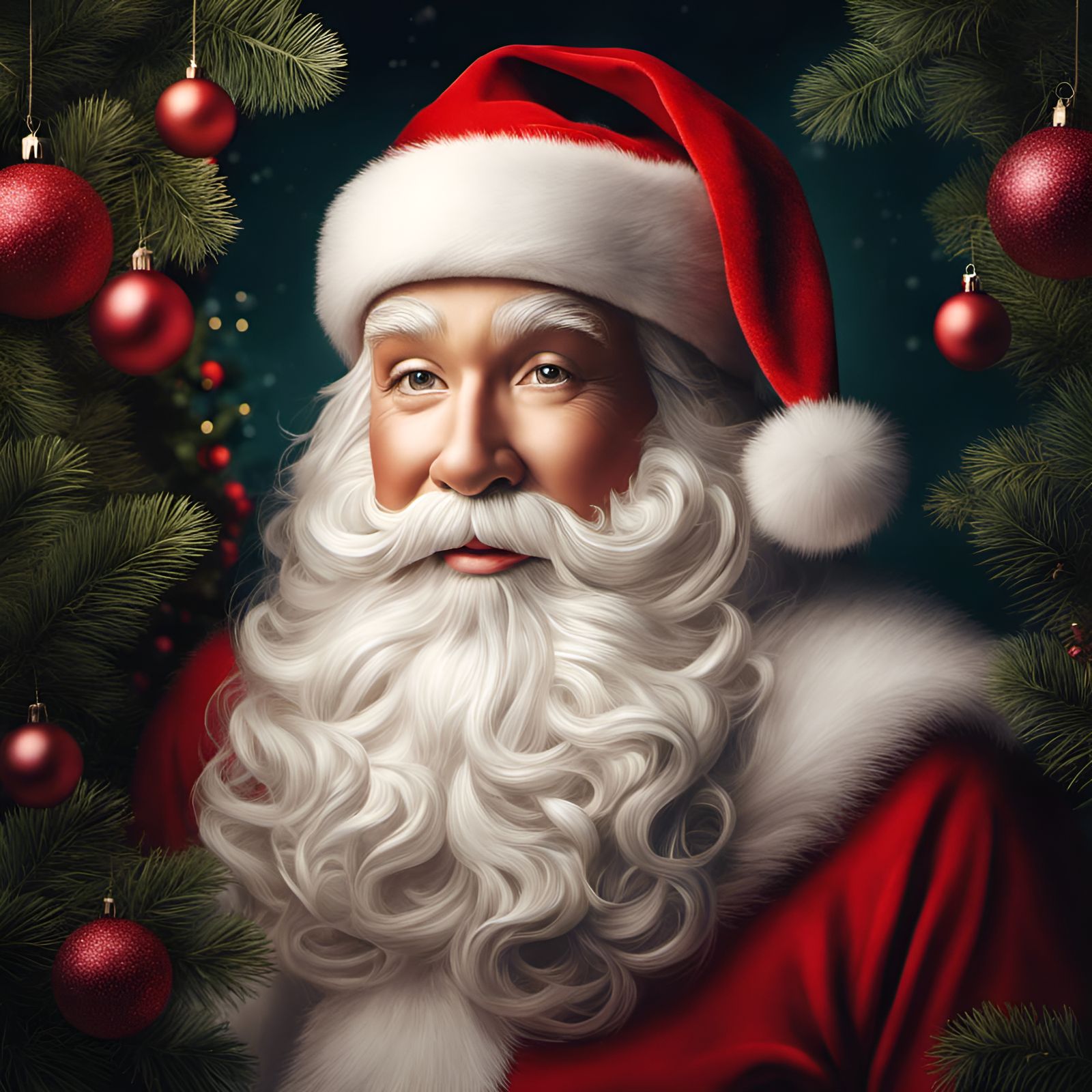 Detailed Botanical Santa Claus Holiday Illustration