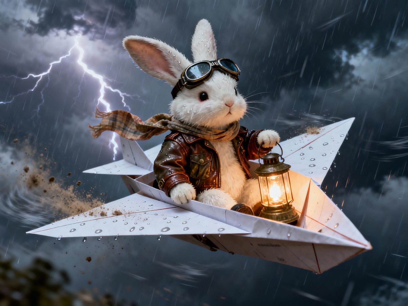Adorable Bunny Pilot Soars Through Stormy Skies