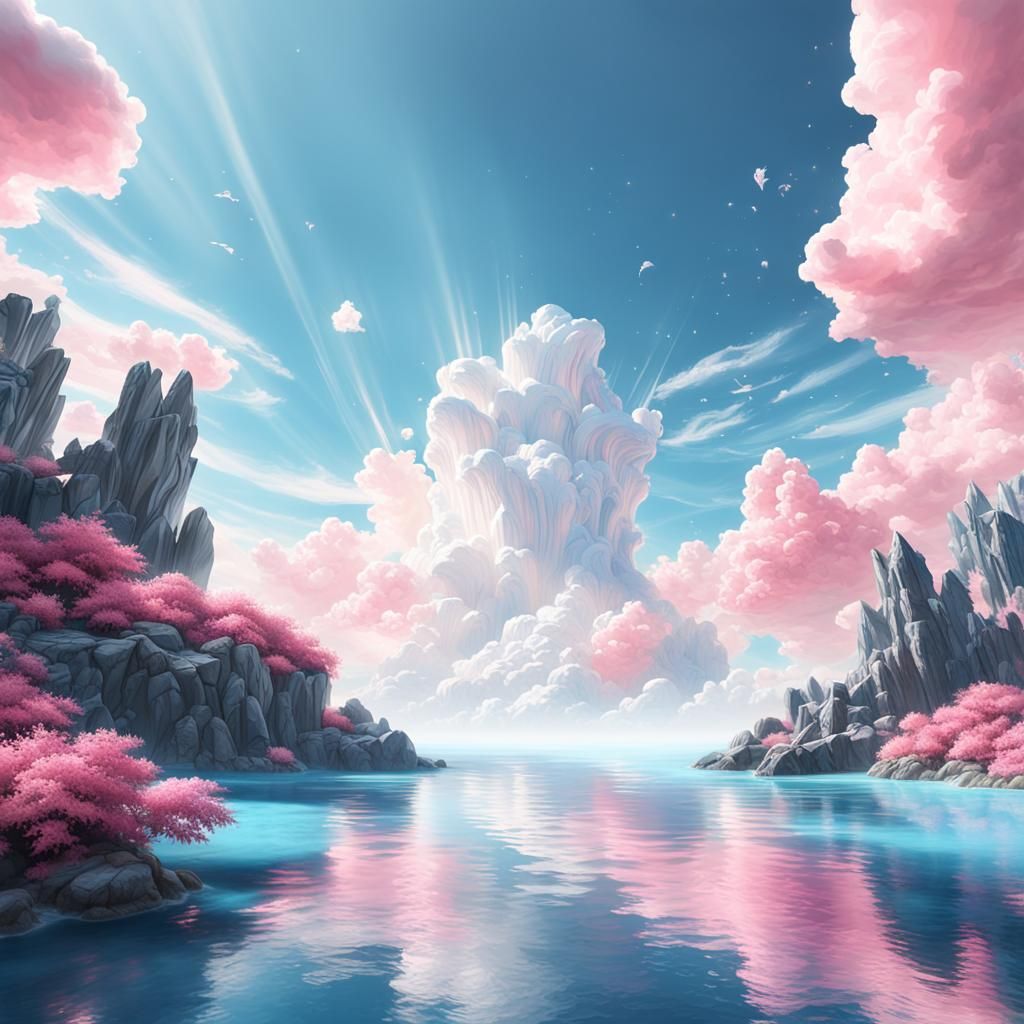 Pastel Ocean Fantasy Art in Pink, White and Blue