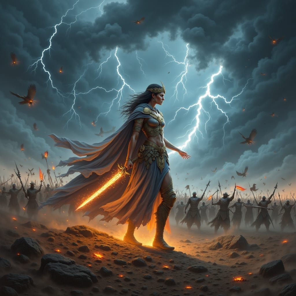 Valkyrie Warrior in Storm, Heroic Fantasy Art