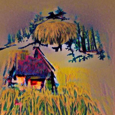 Tranquil Thatched-Roof House Beneath Pine Canopy