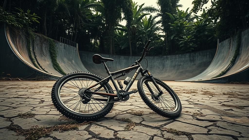 Abandoned Bike in Deserted Skate Park, Cinematic Style