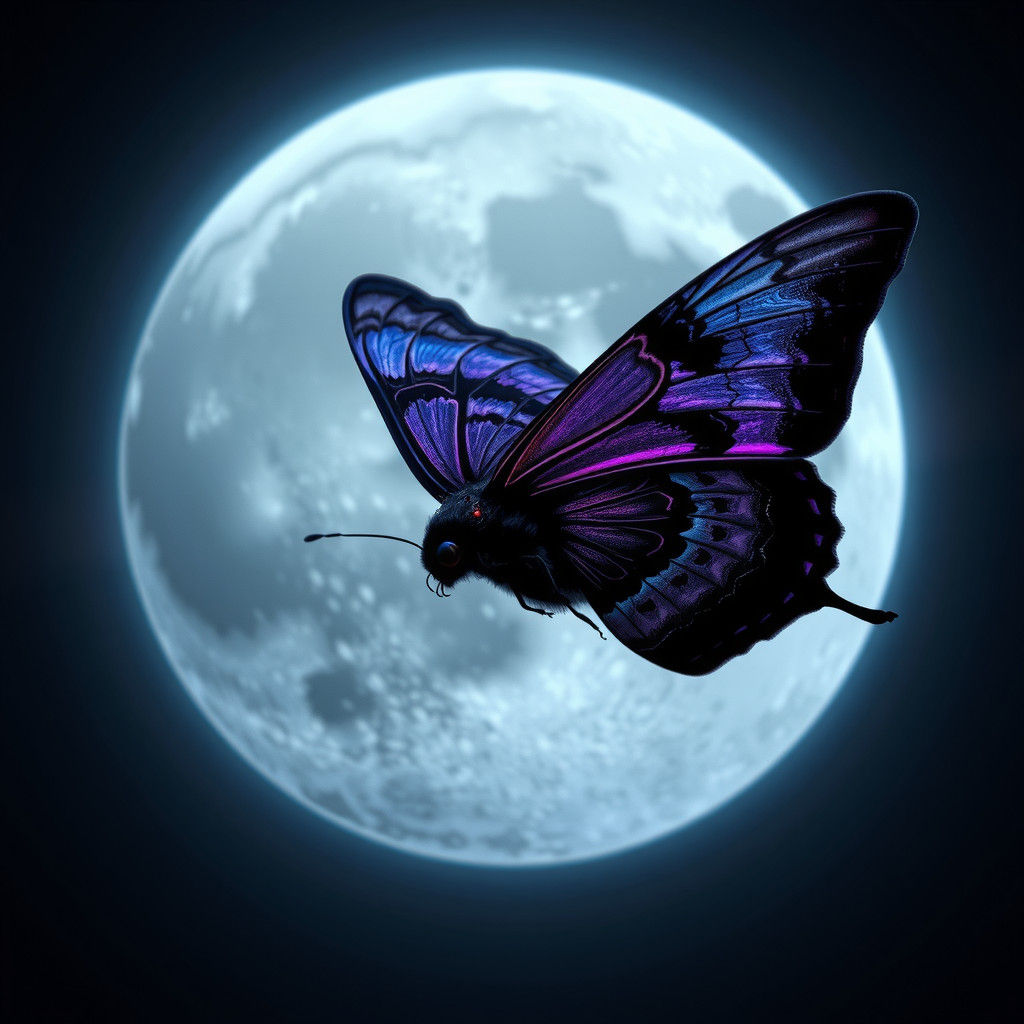 Tiger Moth Silhouette Against Lunar Eclipse