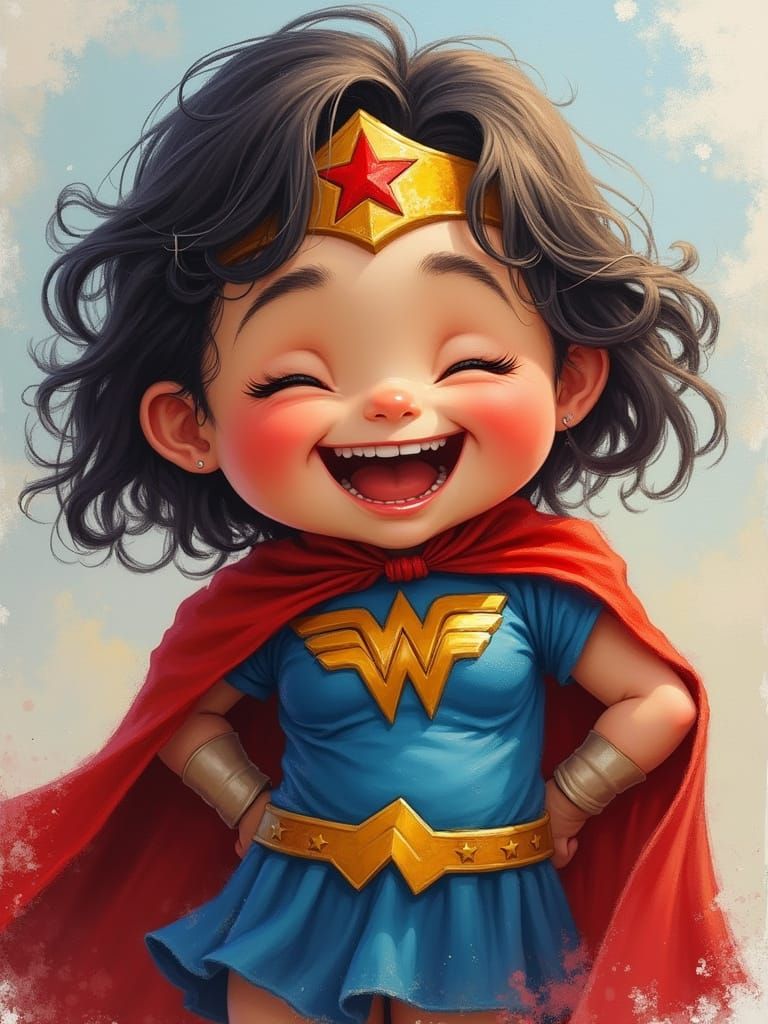 Joyful Girl Dressed as Wonder Woman in Vibrant Colors