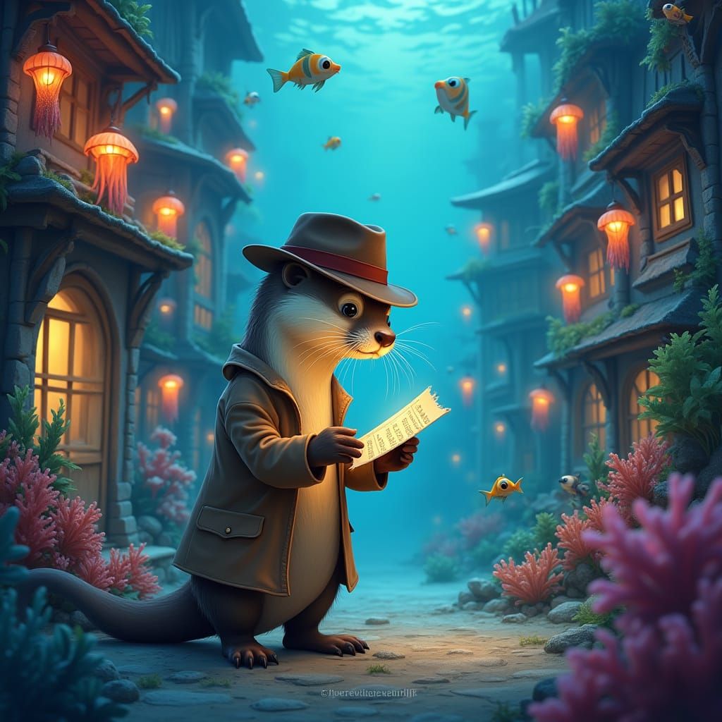 Otter Detective in Underwater City, Disney-Pixar Style