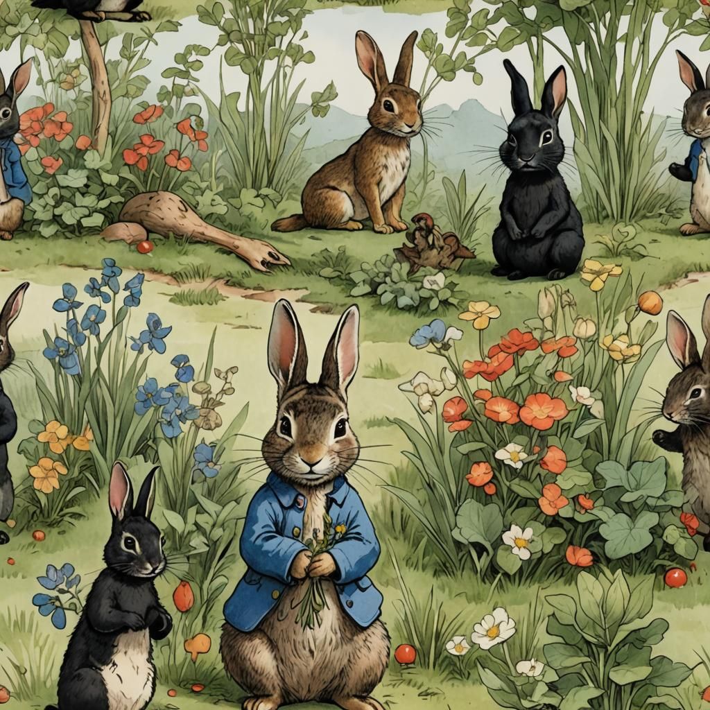 Peter Rabbit Meets Black Rabbit: Beatrix Potter Style