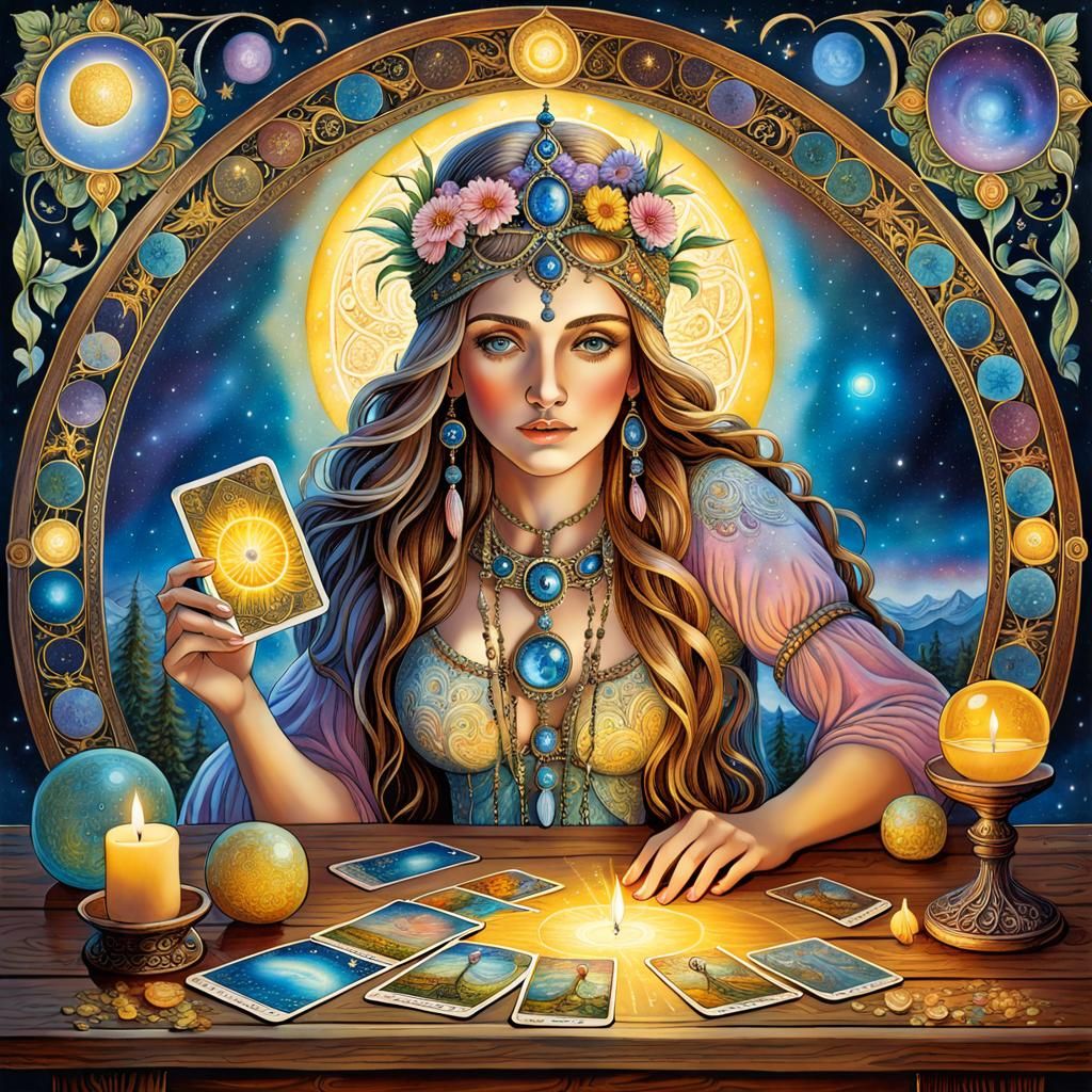 Bohemian Tarot Card in Detailed Ink Painting Style