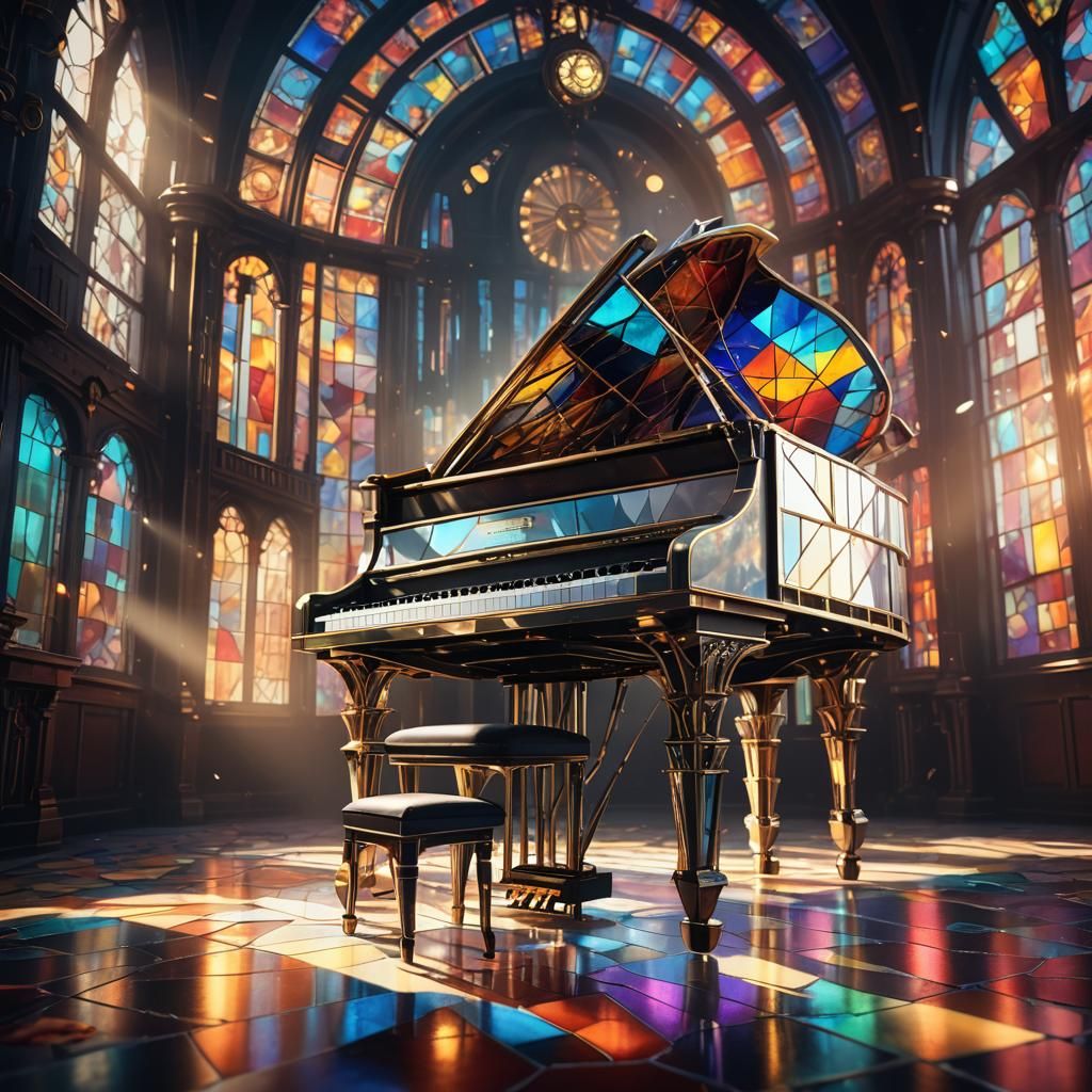 Steampunk Stained Glass Piano in Sci-Fi Scene