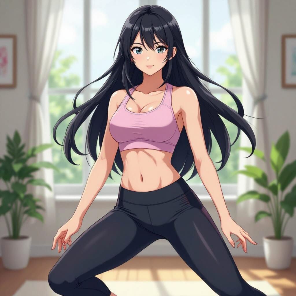 Anime Girl in Yoga Outfit, Anime Style