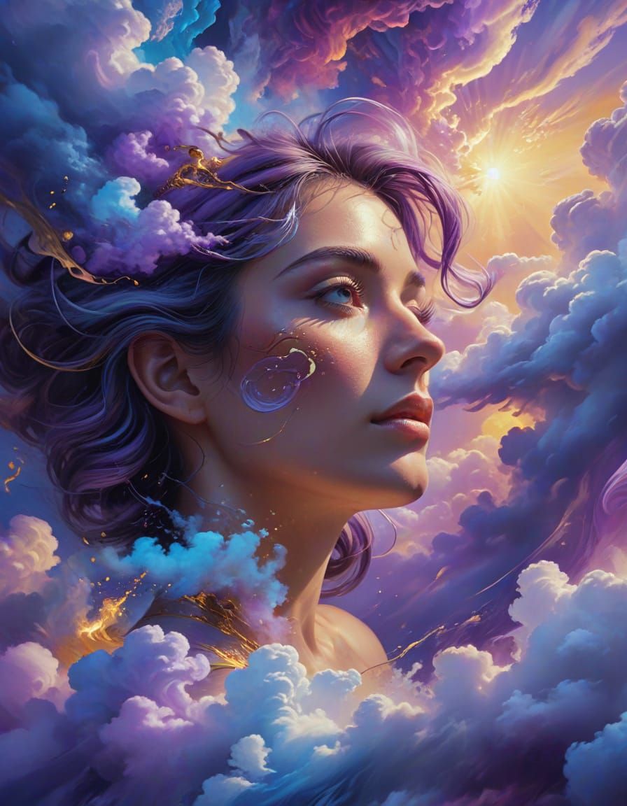 Surreal Oil Painting of a Person Imagining