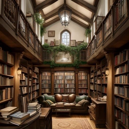 Charming Bookstore Scene in Whimsical Style