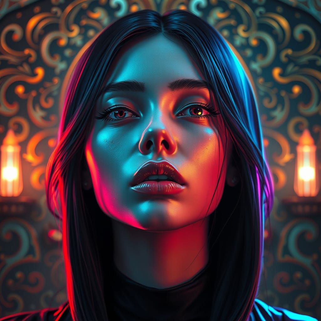 Ethereal Cyberpunk Being in Neon Light