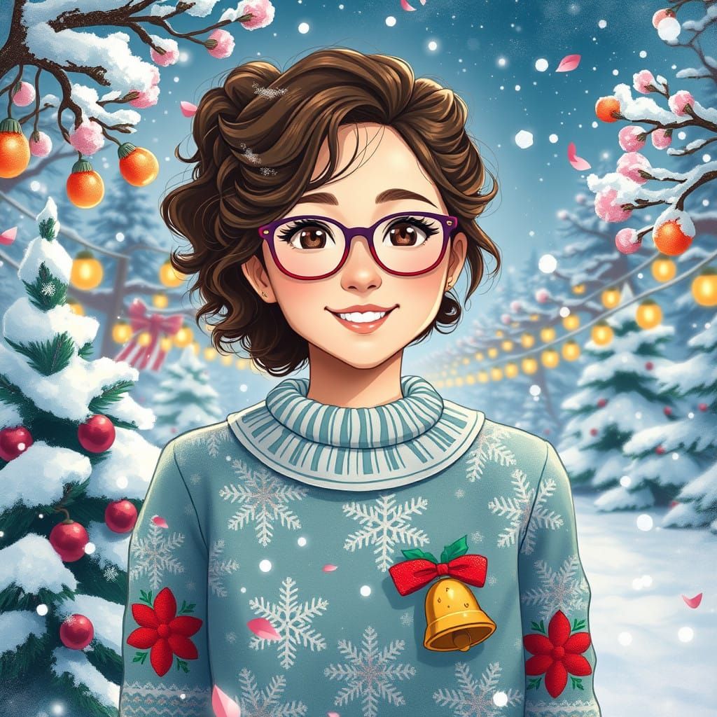 Whimsical Japanese Girl in Snowy Wonderland