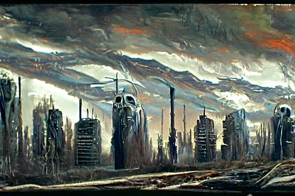 Dystopian Airstrip One City as Dark Oil Painting
