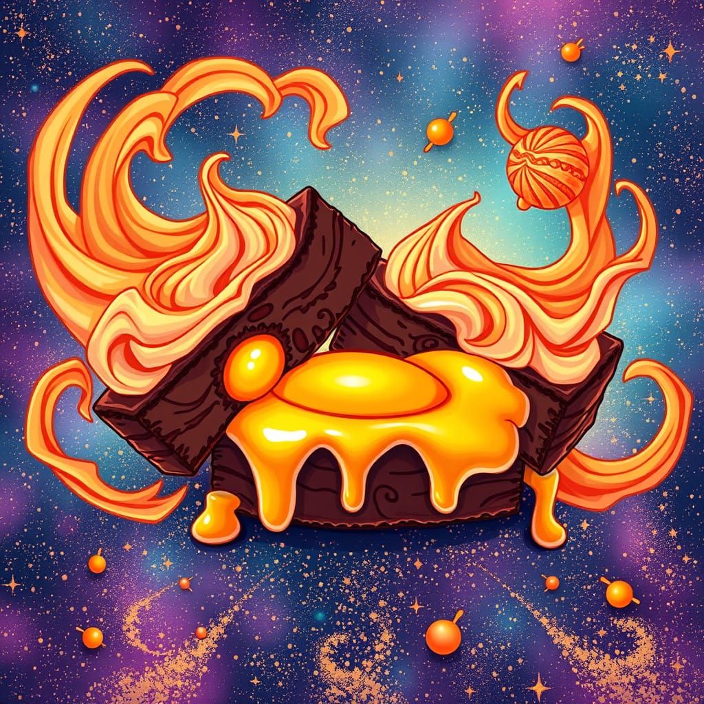 Celestial Brownies in Vibrant Swirls and Iridescent Hues