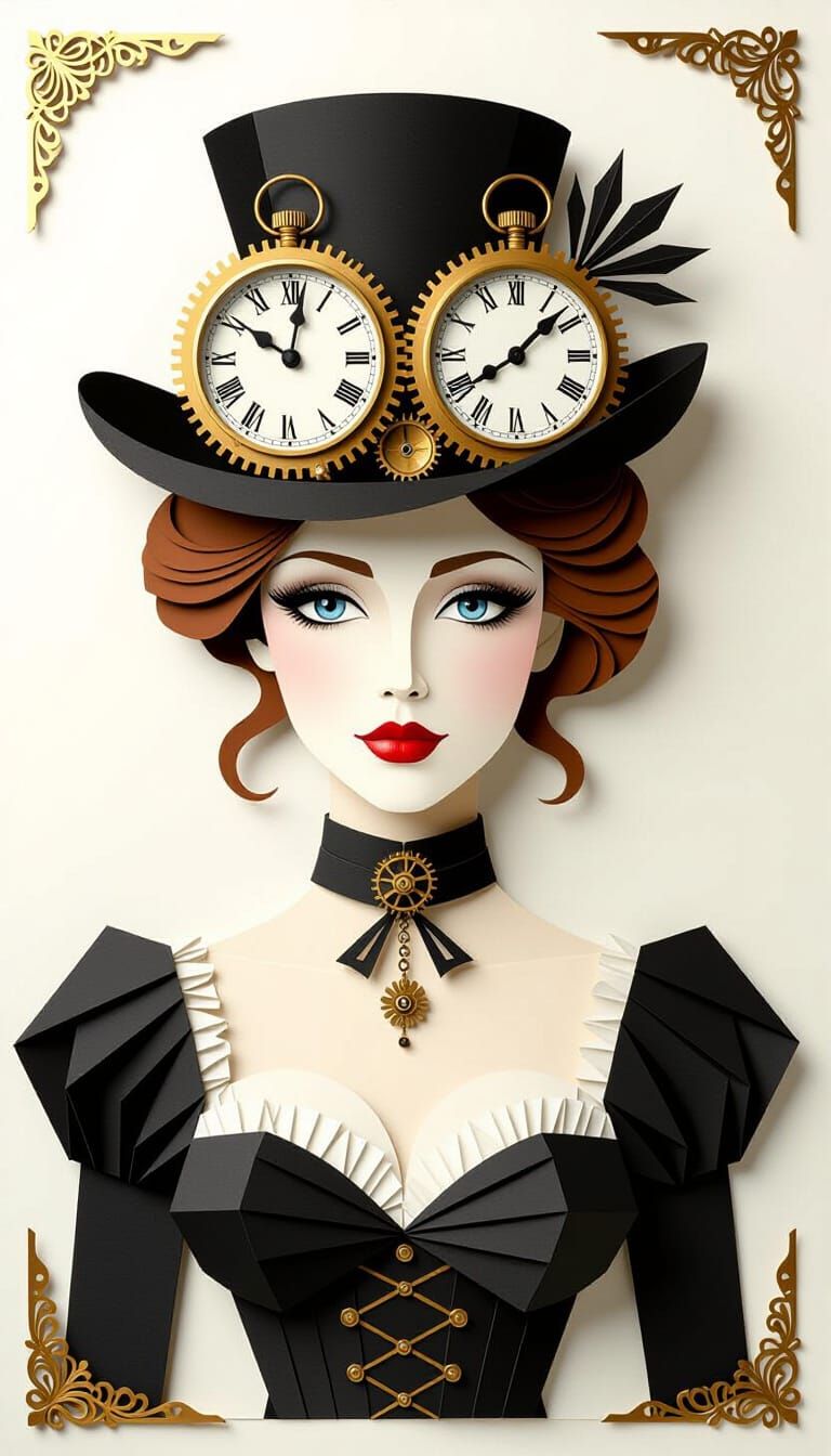 Steampunk Origami Woman in 8K