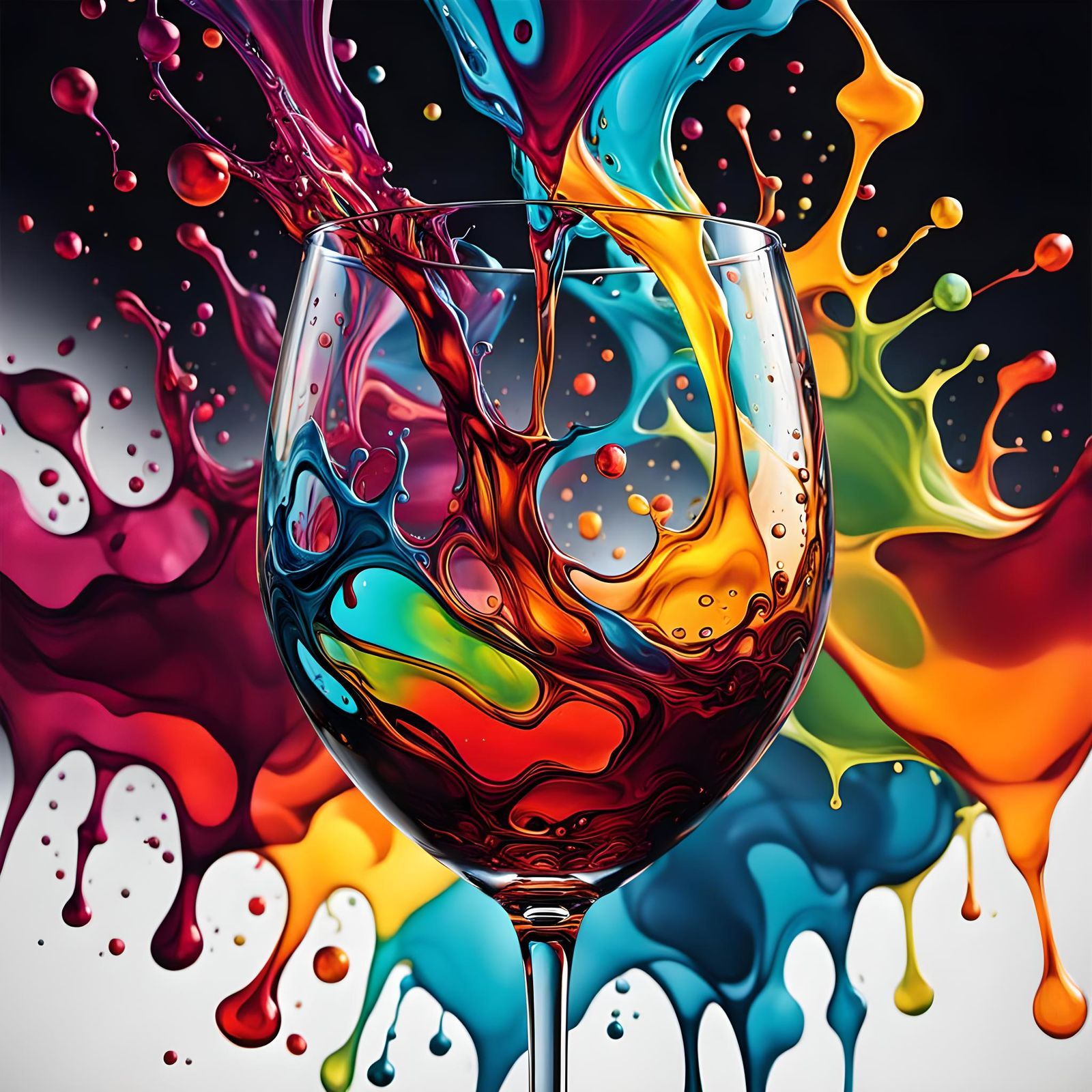 Psychedelic Wine Glass Silhouette with Oil Splash