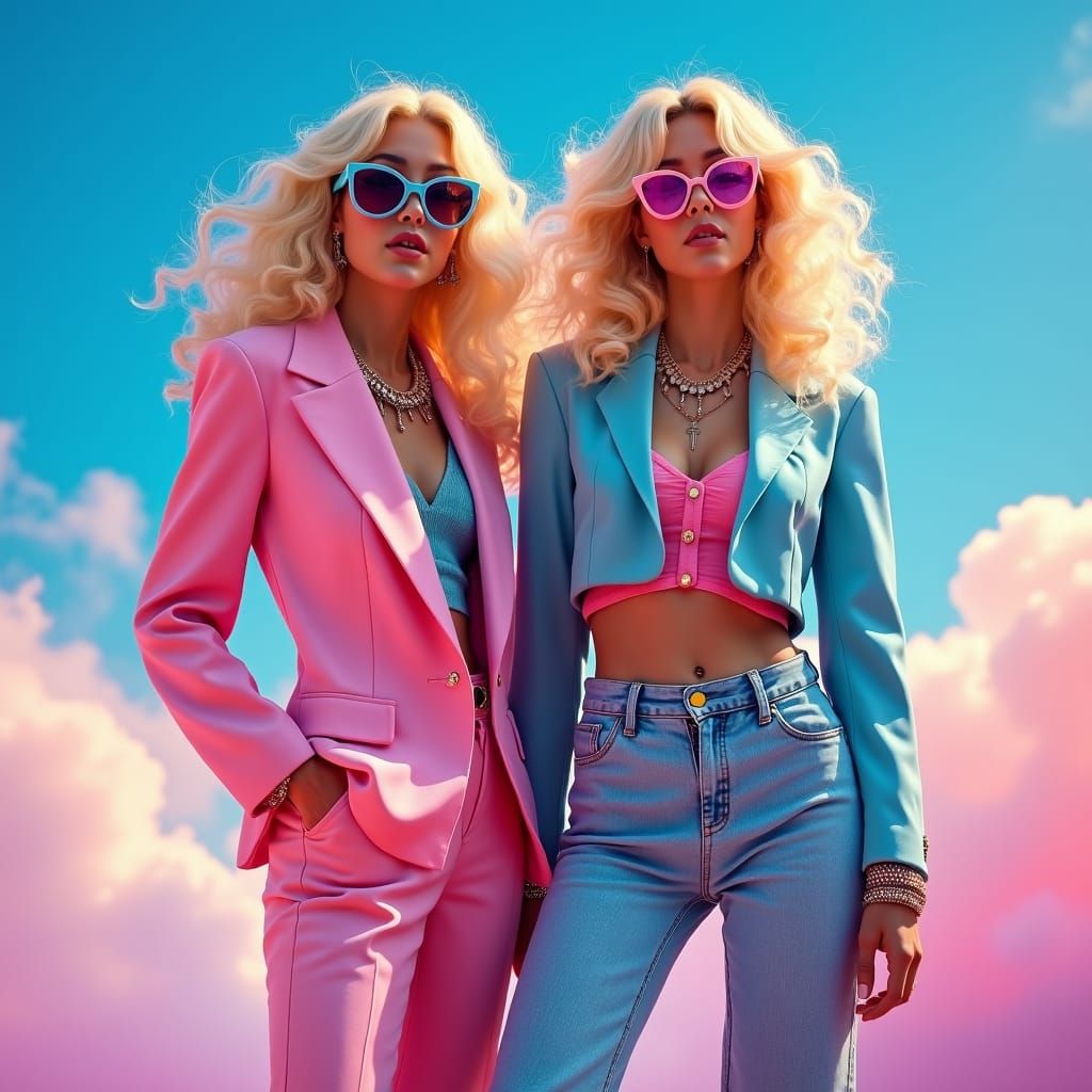 80s Fashion Models in Pastel Wonderland