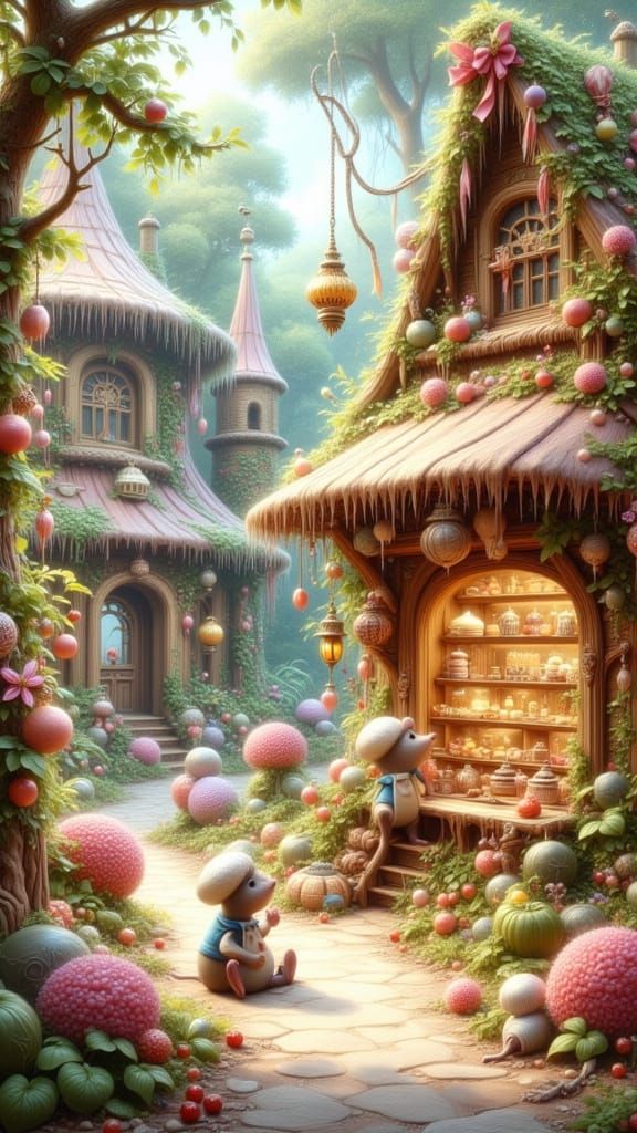 Enchanted Forest Candy Store with Baking Mice