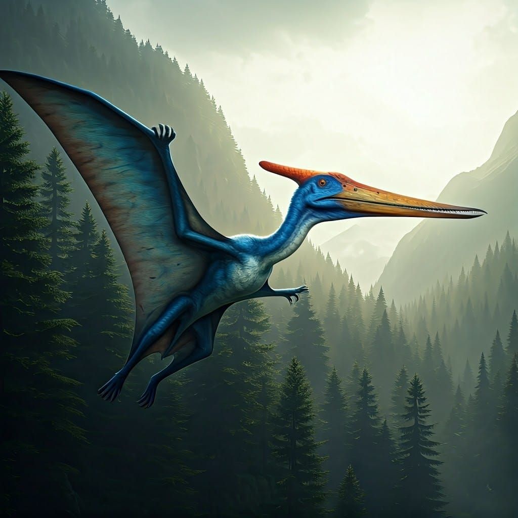 Majestic Blue Pteranodon Soars Through Ethereal Skies