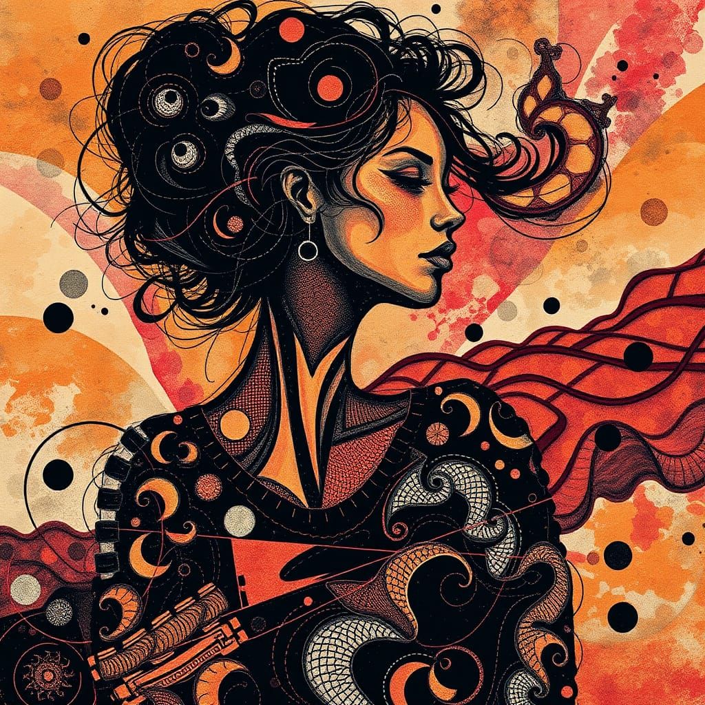 Abstract Expressionist Woman in Batik Fabric