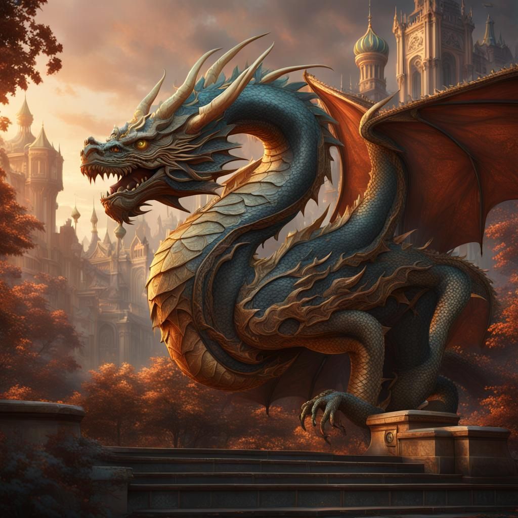 Art Nouveau Dragon: Detailed Fantasy Concept Art