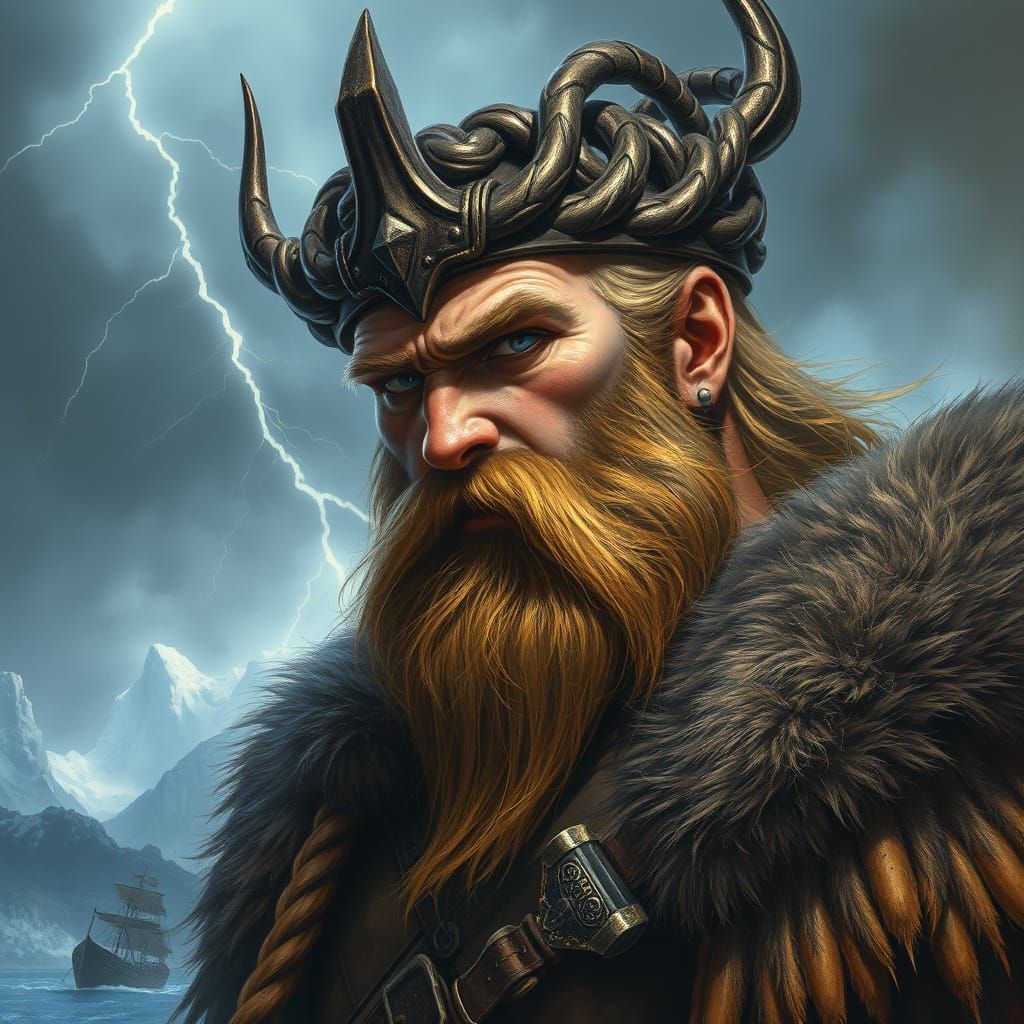 Viking Warrior King in Dramatic, Atmospheric Lighting