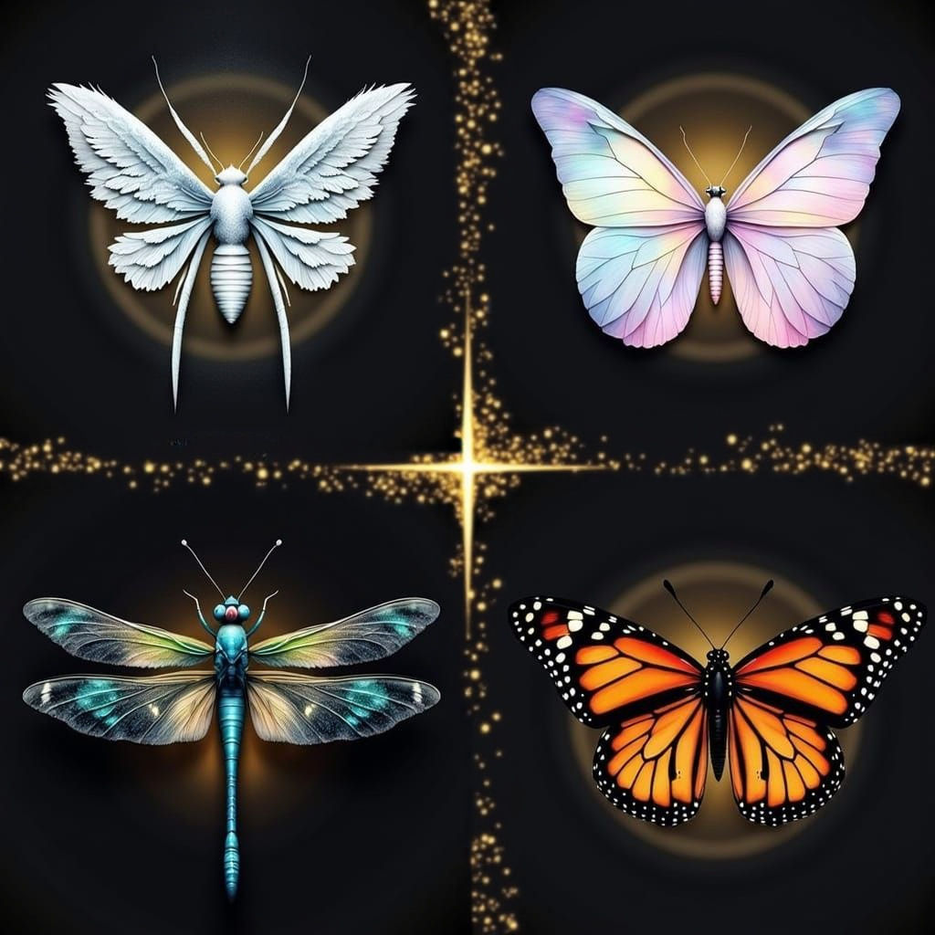 Surreal Winged Beings in Autumn Landscape