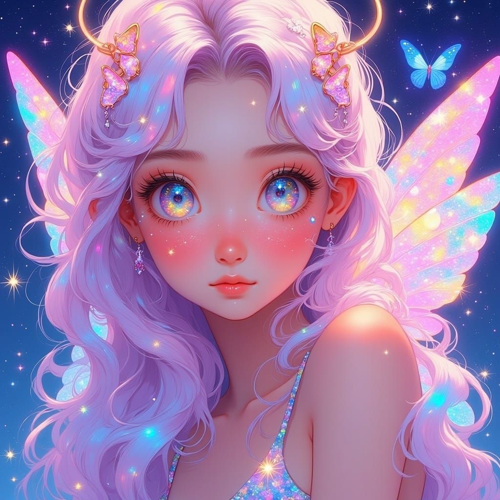 Celestial Christmas Fairy in Vibrant Cel-Shaded Jelly Style