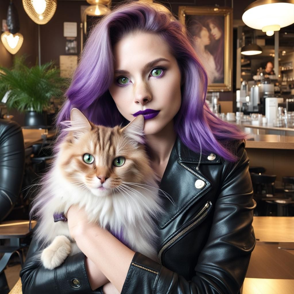 Woman with Golden Hair and Ragdoll Cat