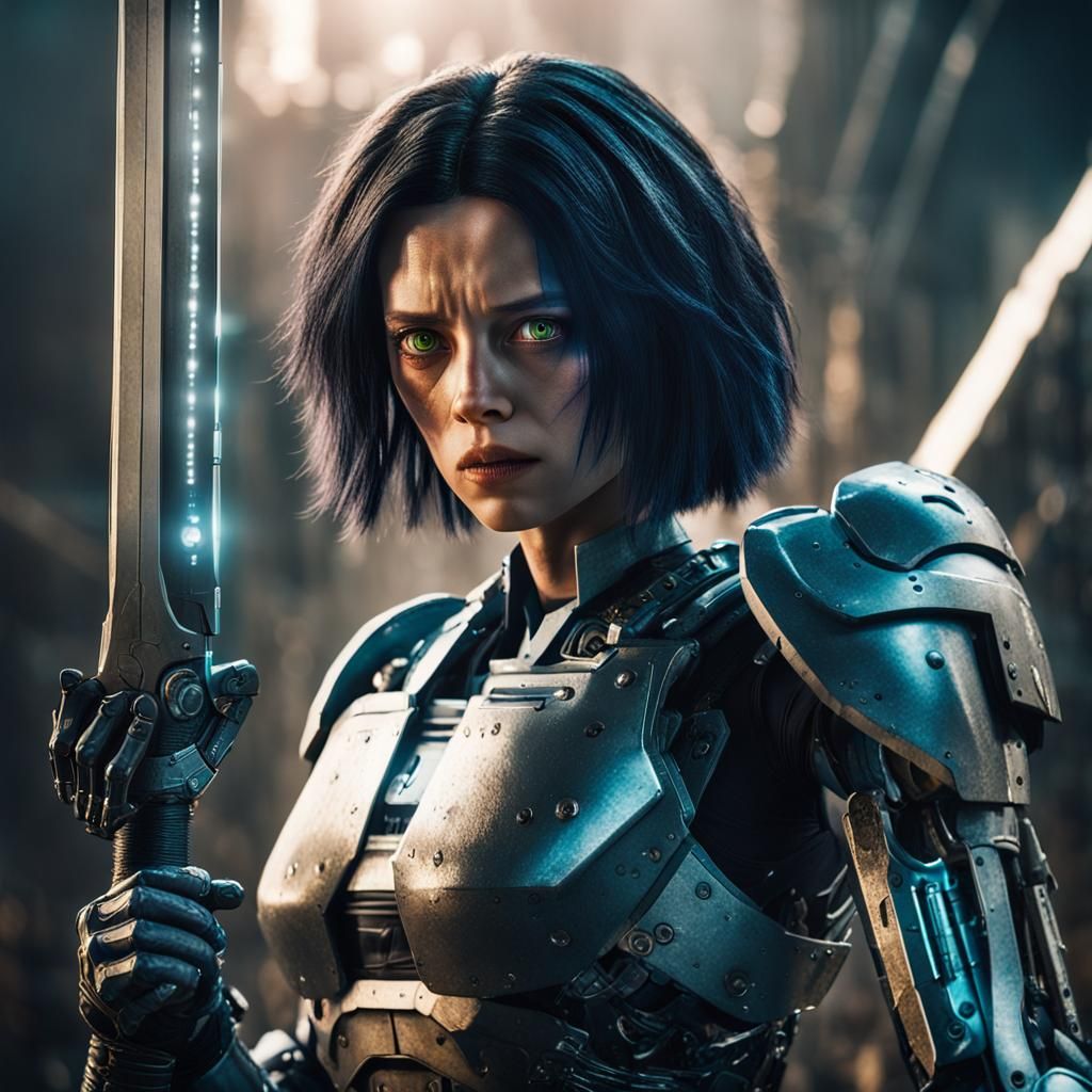Alita: Battle Angel Cyborg with Glowing Sword