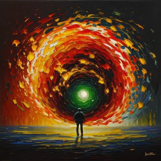 Expressionist Oil Painting of a Figure in Fire