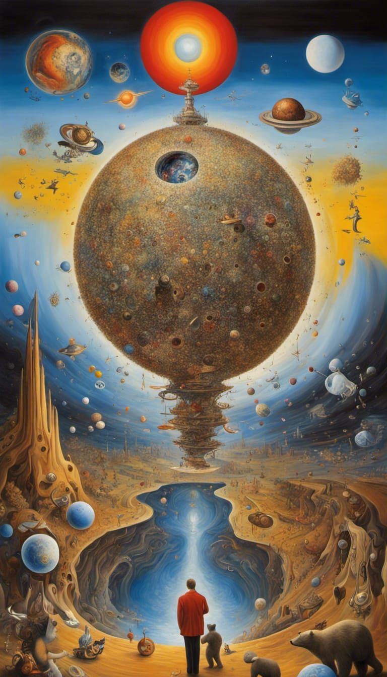 Surreal Bear in Sphere, Inspired by Abstract Art