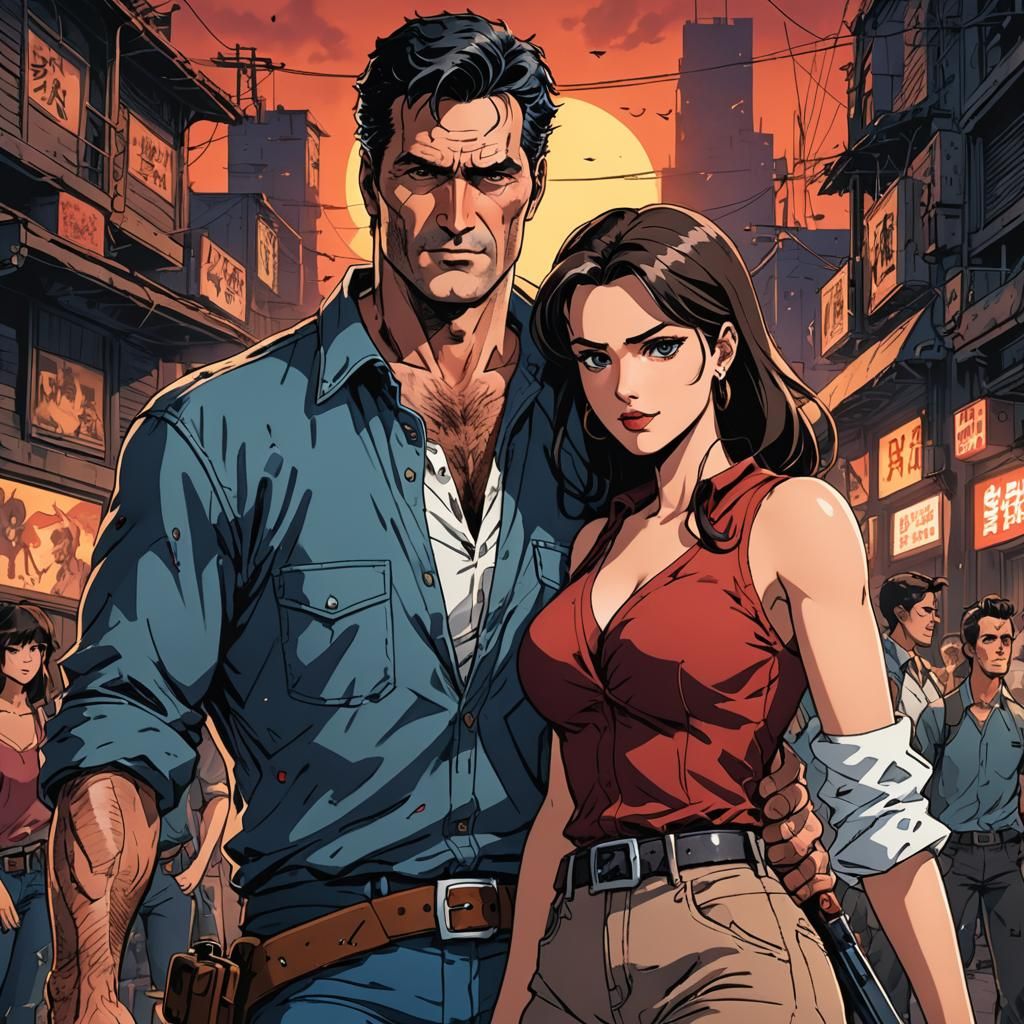 Young Ash Williams with Anime Girls