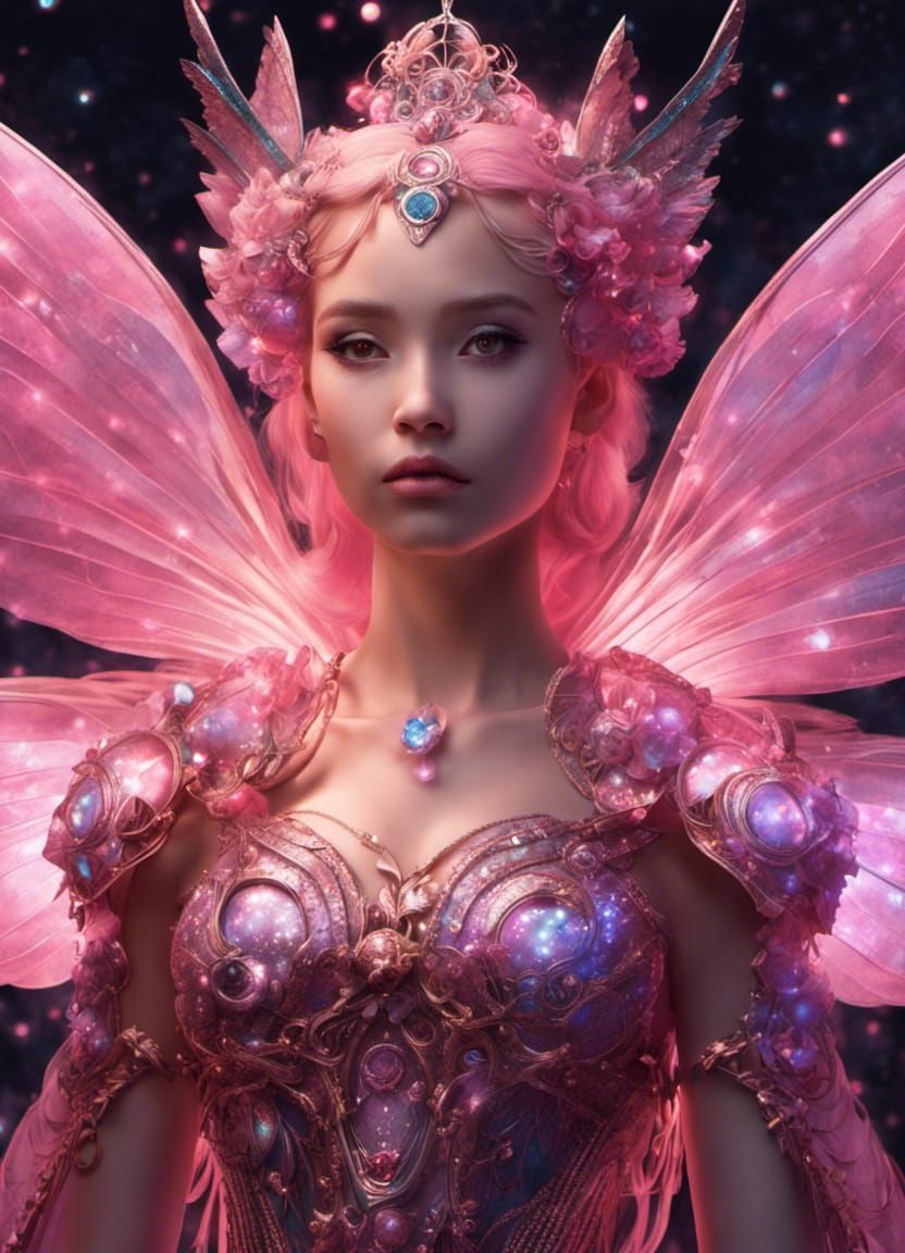 Bubble Warrior Fairy with Pink Wings and Armor