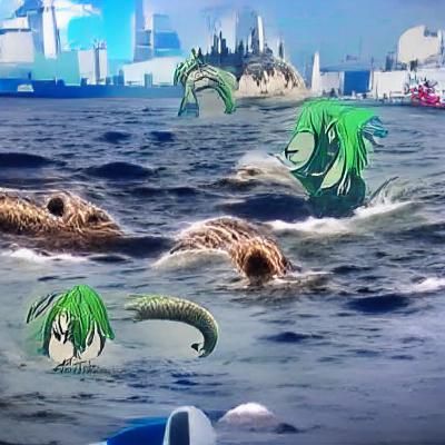 Colossal Sea Monster Attacks City: Anime Style