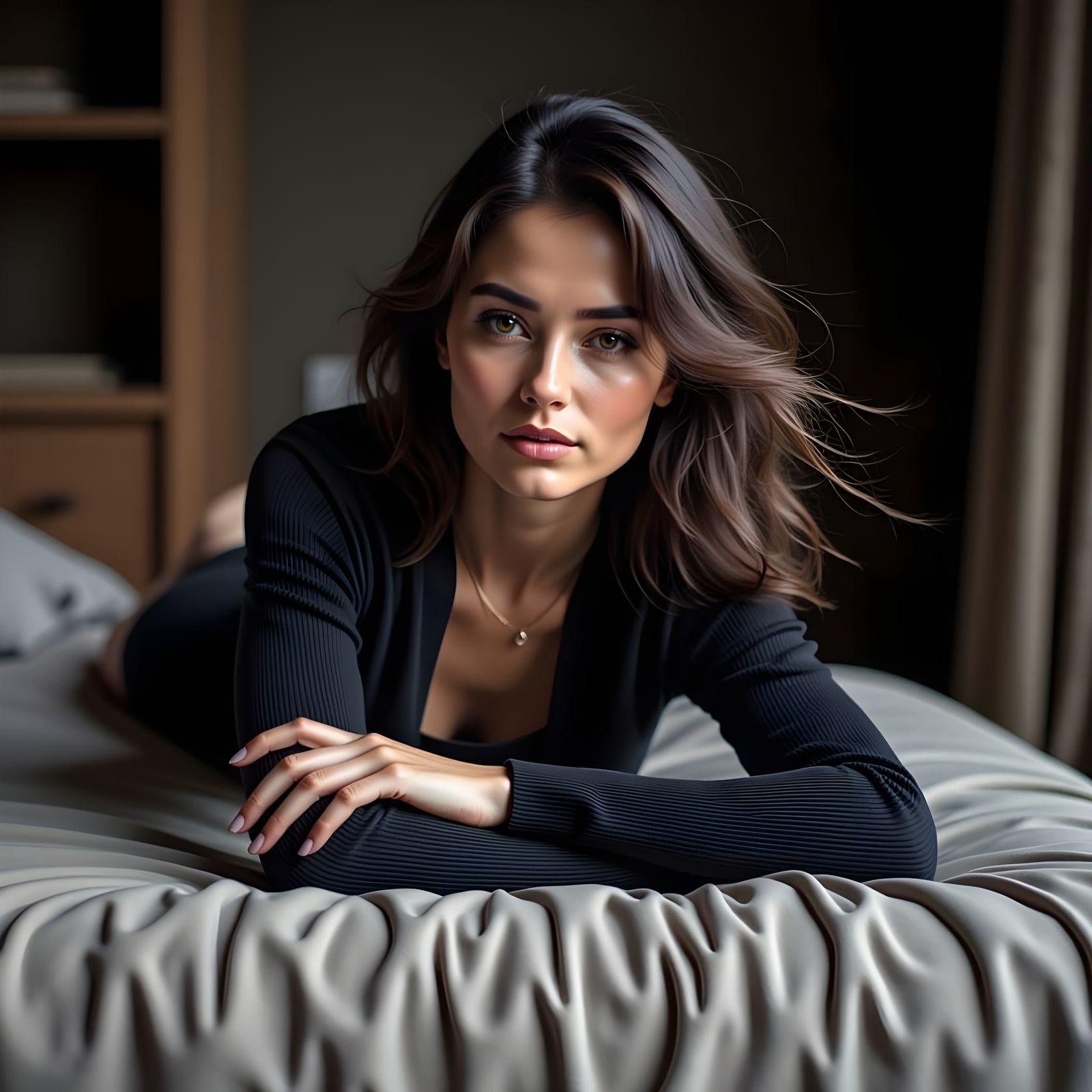 Serene Portrait of a Young Woman in Warm, Intimate Lighting