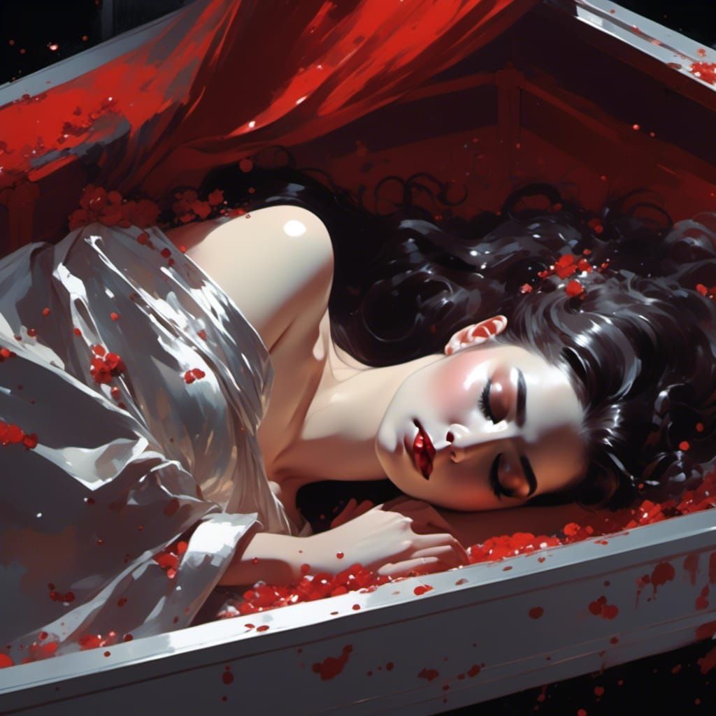Woman in Casket: Dark Detailed Illustration