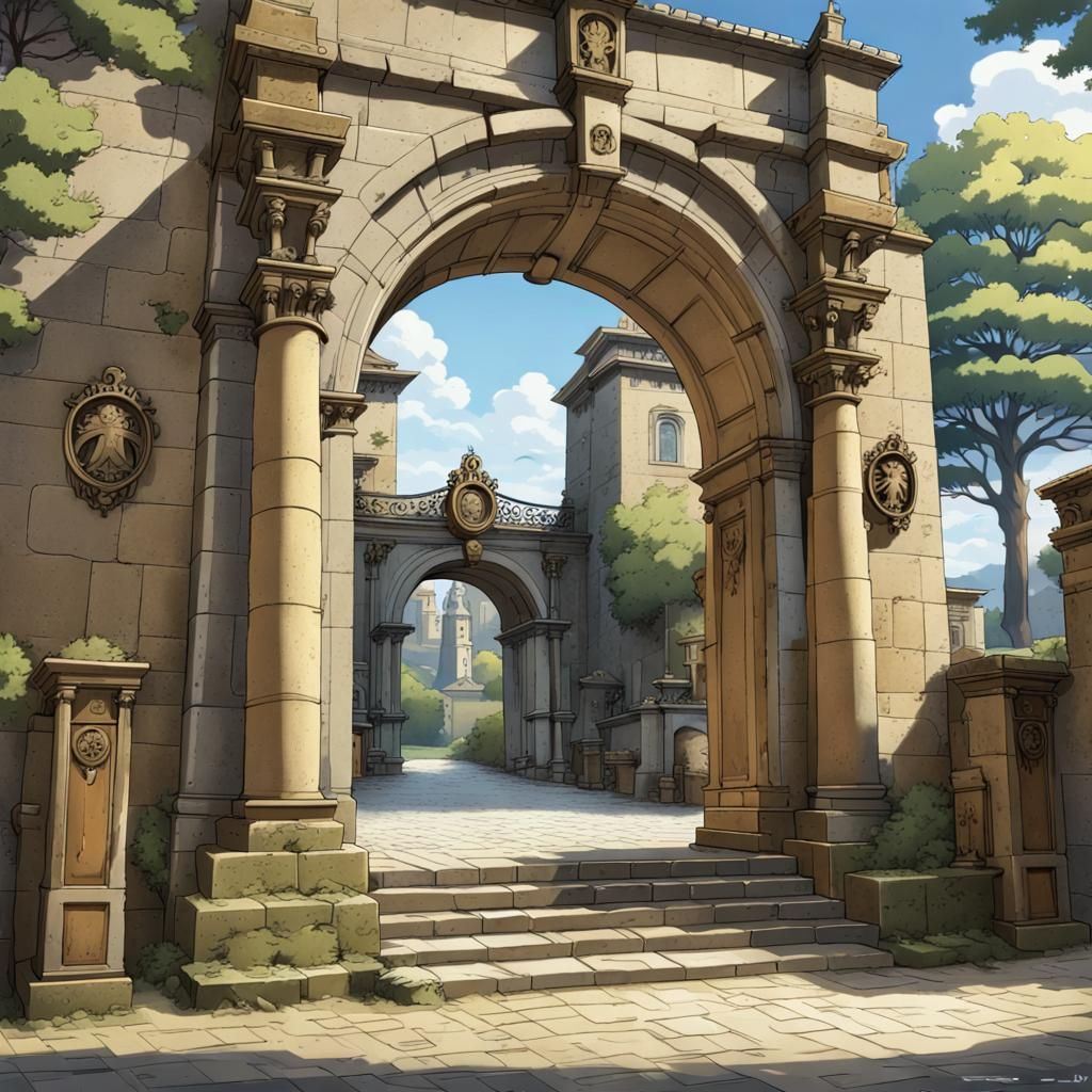 Medieval Italian Palace Gate in Anime Style