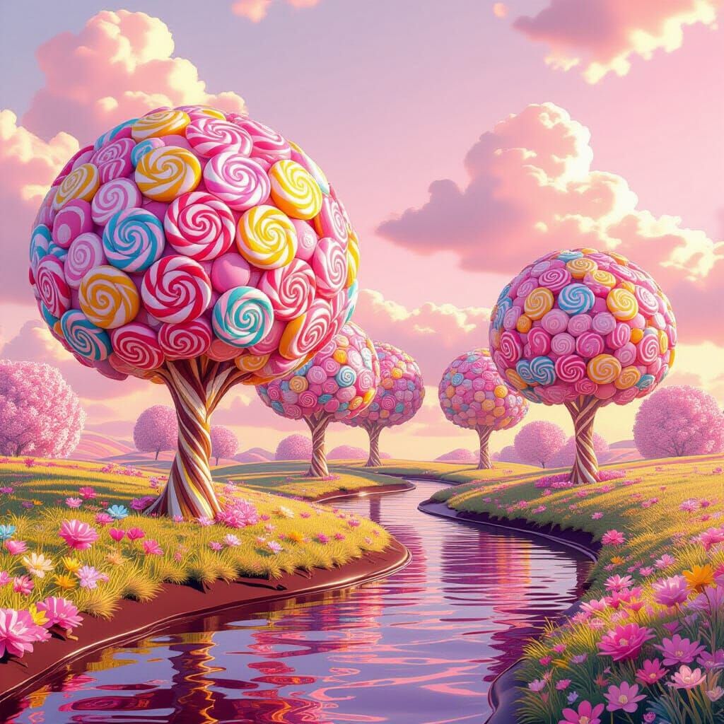 Whimsical Candy Garden with Chocolate River