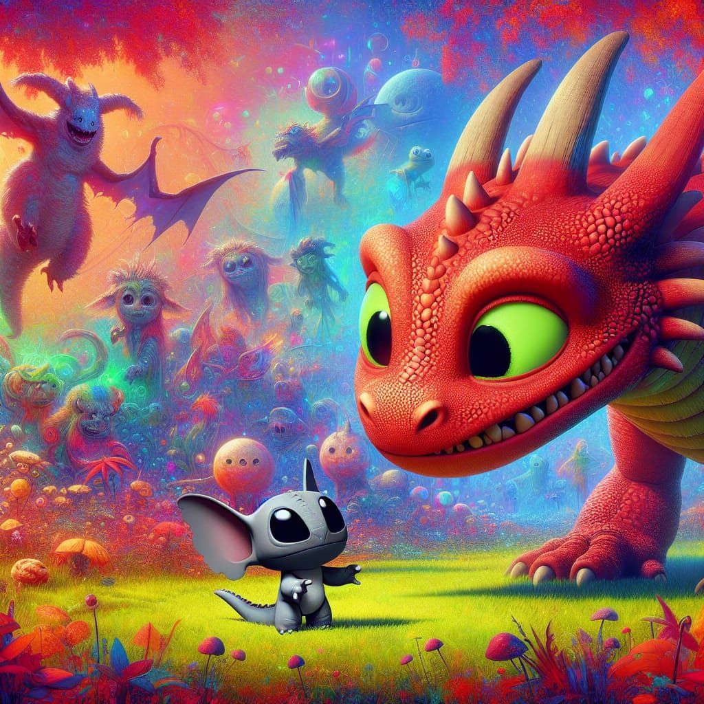 Friendly Red Dragon Makes Friends With Cute Alien